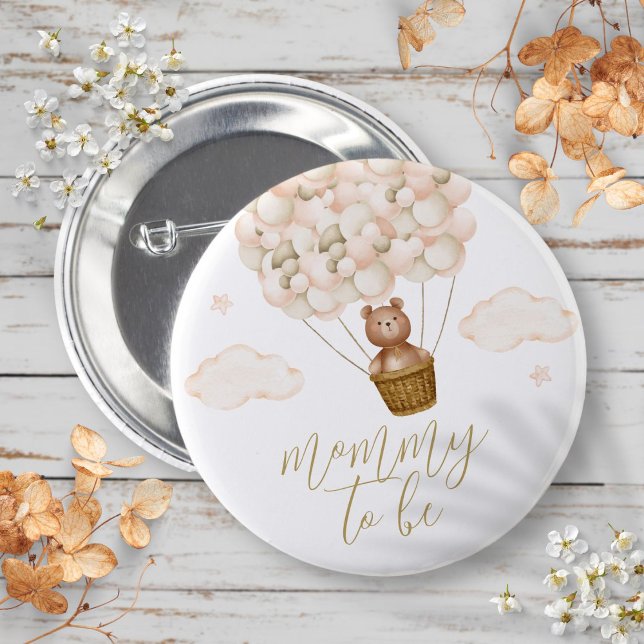 Mommy To Be Teddy Bear Gold Baby Shower Button (Mommy To Be Teddy Bear Gold Baby Shower Button)