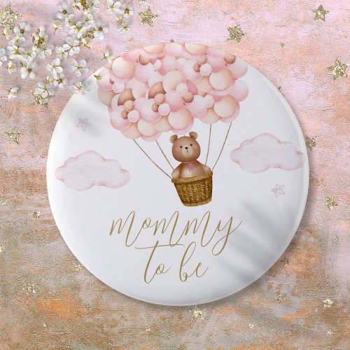 Mommy To Be Teddy Bear Pink Girl Baby Shower Button