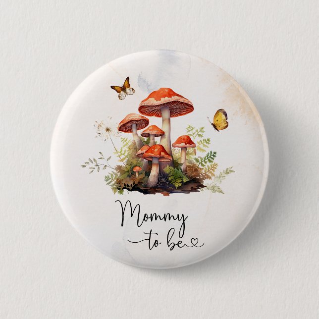 Mommy to be-Whimsical Mushroom Watercolor baButton Button (Front)