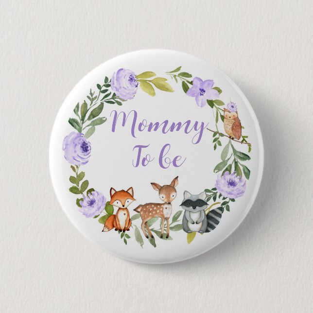 Mommy to be - Woodland baby Shower Button Lilac (Front)