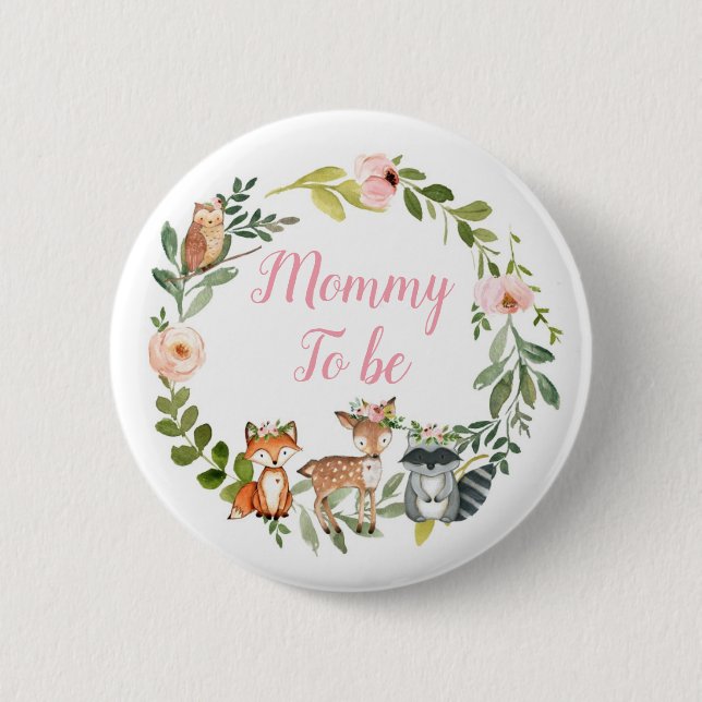 Mommy to be - Woodland Pink baby Shower Button (Front)
