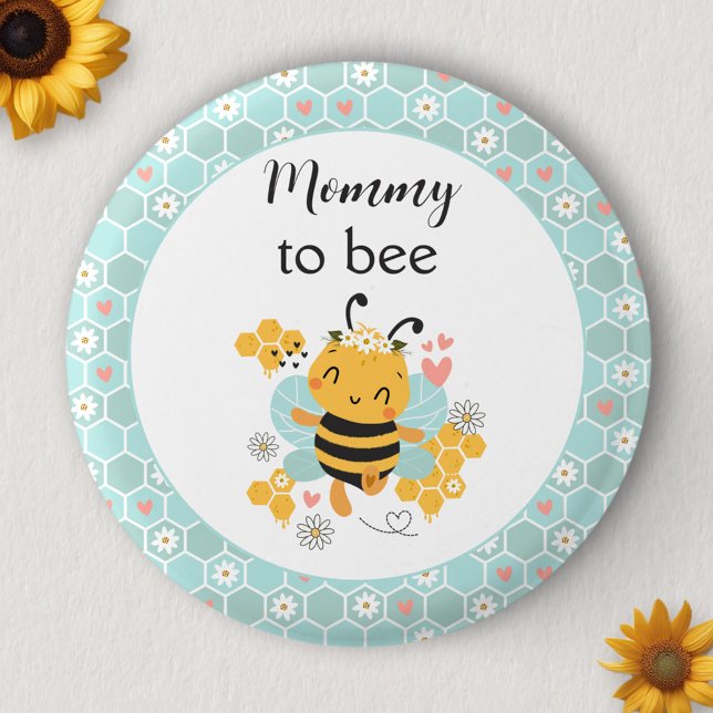 Mommy To Bee Baby Girl Baby Shower Button (Sweet as Can Bee Mommy To Be Baby Girl Baby Shower Button)