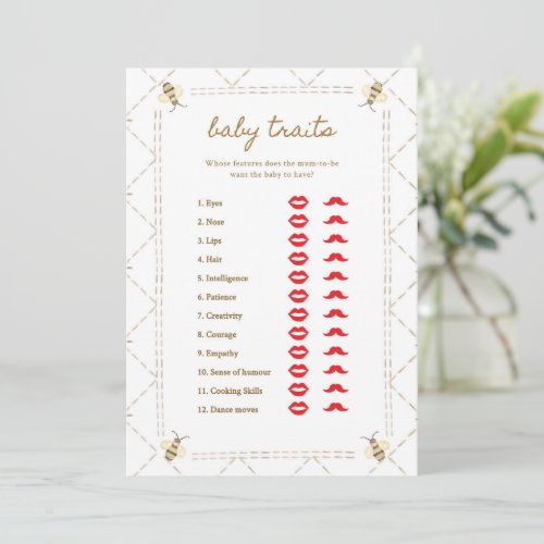 Mommy To Bee Baby Shower Baby Traits Game Cards