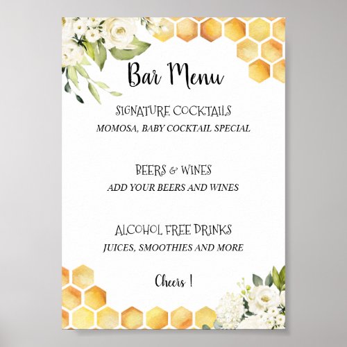 Mommy to Bee Baby Shower bar menu Poster