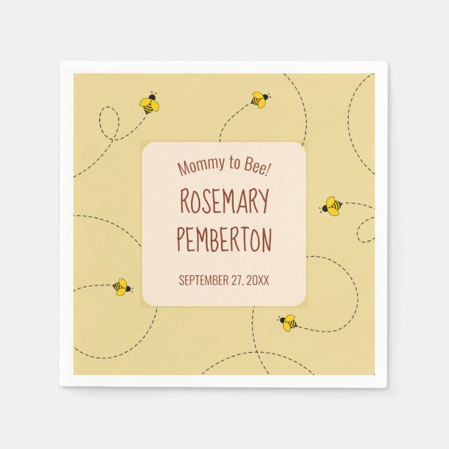 Mommy to Bee Baby Shower Buzzing Bees Gold Napkins (Front)