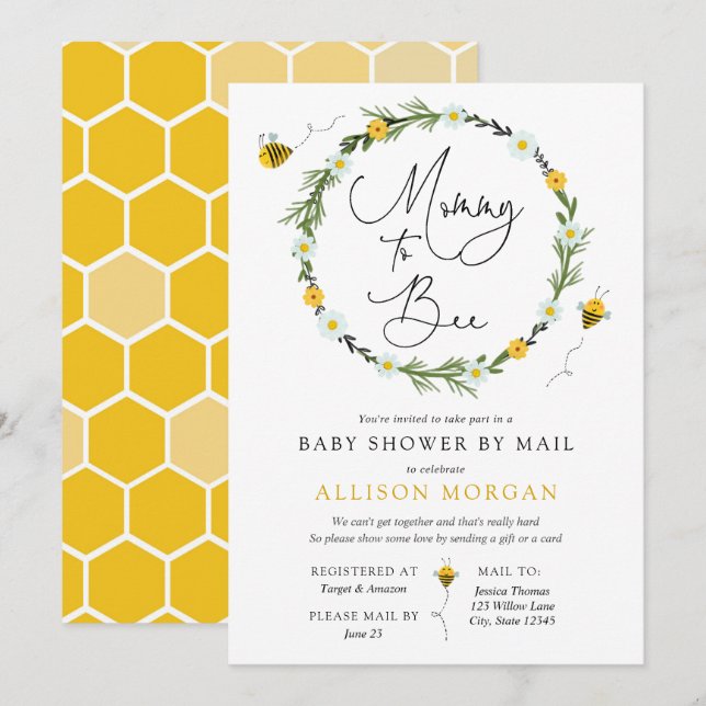 Mommy to Bee Baby Shower by Mail invitation (Front/Back)