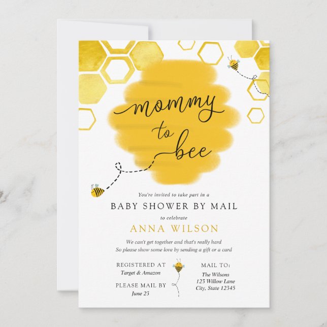Mommy to Bee Baby Shower by Mail Invitation (Front)