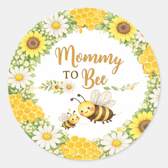 Mommy to Bee Baby Shower Classic Round Sticker (Front)