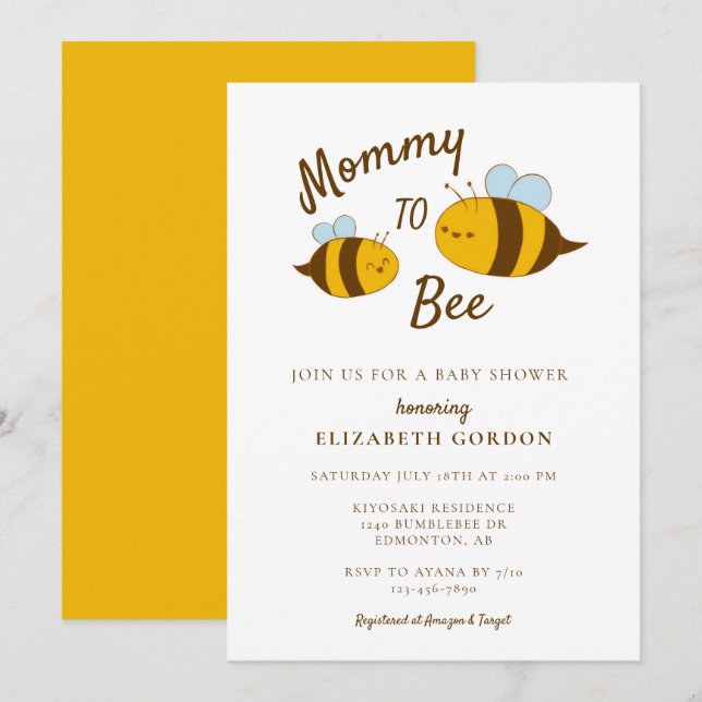 Mommy to Bee Baby Shower Cute Kawaii Neutral Invitation (Front/Back)