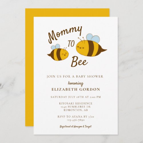 Mommy to Bee Baby Shower Cute Kawaii Neutral Invitation