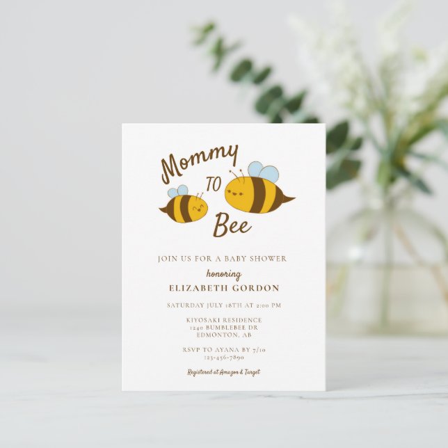 Mommy to Bee Baby Shower Cute Kawaii Neutral Postcard (Standing Front)