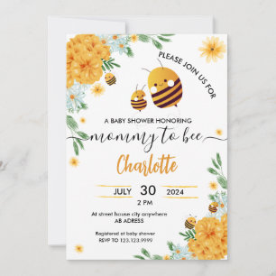 Mommy to Bee Baby Shower Floral Watercolor Invitation