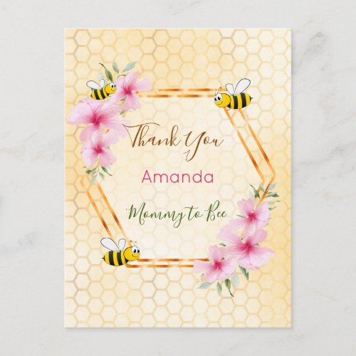 Mommy to Bee Baby shower honeycomb thank you Postcard