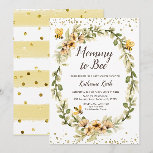 Mommy to Bee Baby Shower Invitation (Front/Back)