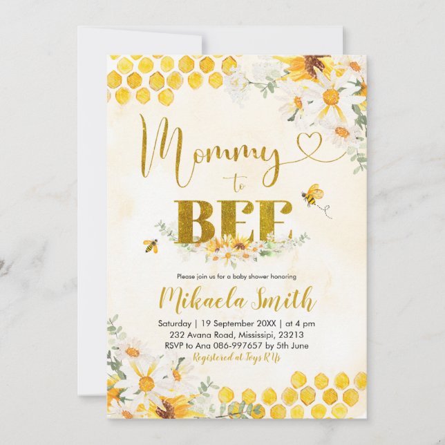 Mommy To Bee Baby Shower Invitation (Front)