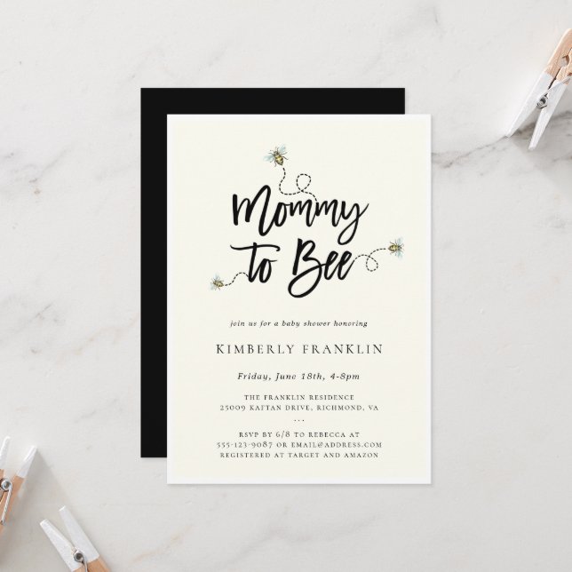 Mommy To Bee Baby Shower Invitation (Front/Back In Situ)