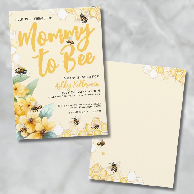 Mommy to BEE Baby Shower Invitation (Watercolor Mommy to BEE Baby Shower Invitation)