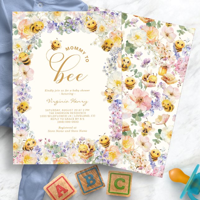Mommy To Bee Baby Shower Invitation (Watercolor Floral Mommy To Bee Baby Shower Invitation by Painted Paperie
)