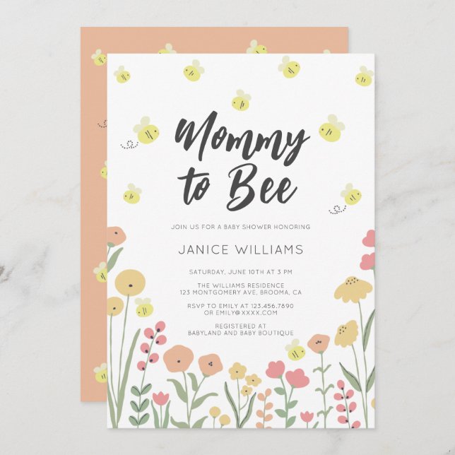 Mommy to Bee Baby Shower Invitation (Front/Back)