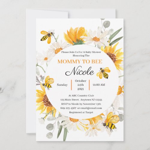 Mommy To Bee Baby Shower Invitation
