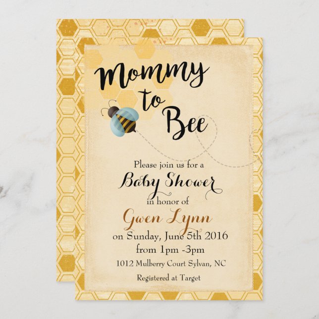 Mommy to Bee Baby Shower Invitation (Front/Back)