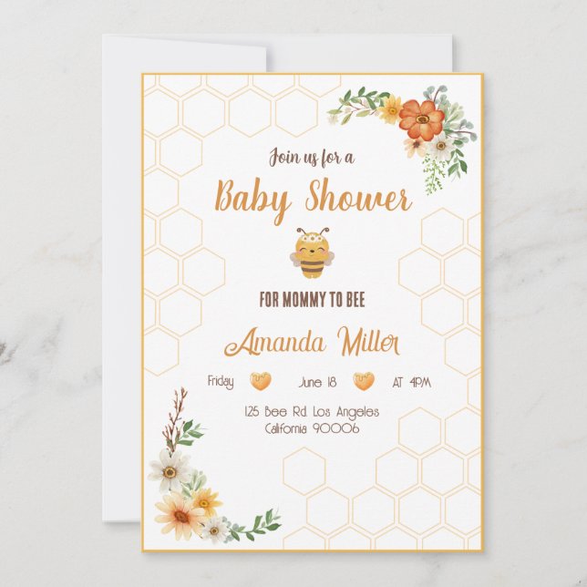 Mommy To Bee Baby Shower Invitation Card (Front)
