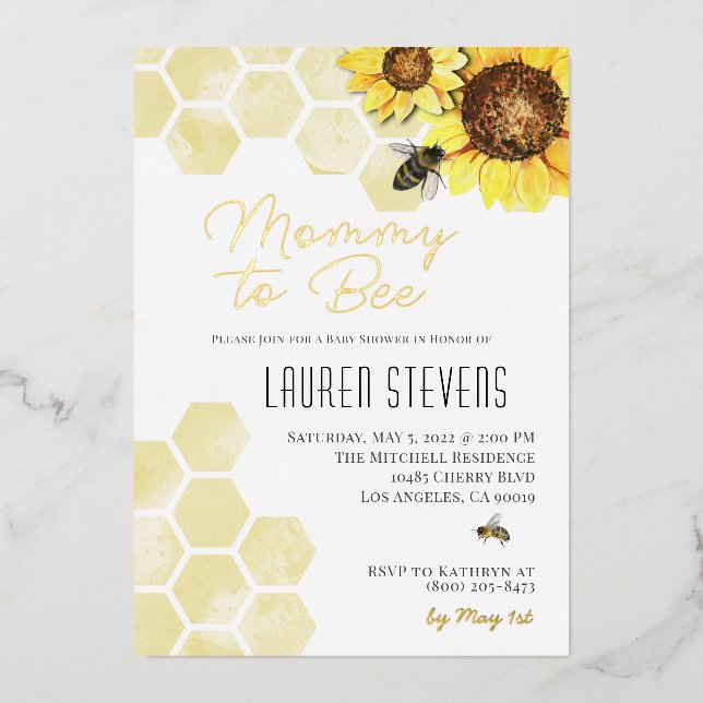 Mommy to Bee Baby Shower Invitation Foil Invitation (Front)