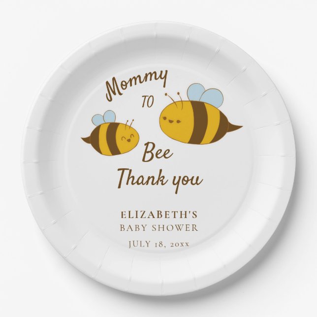 Mommy to Bee Baby Shower Modern Cute Kawaii Simple Paper Plates (Front)