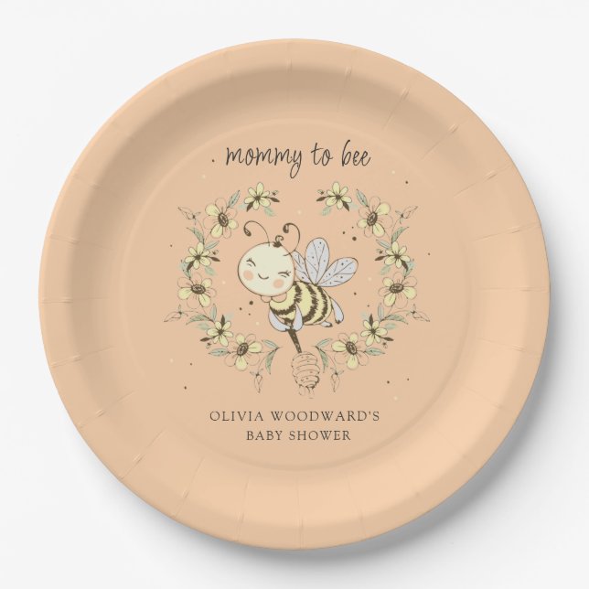 Mommy To Bee Baby Shower Peach  Paper Plates (Front)