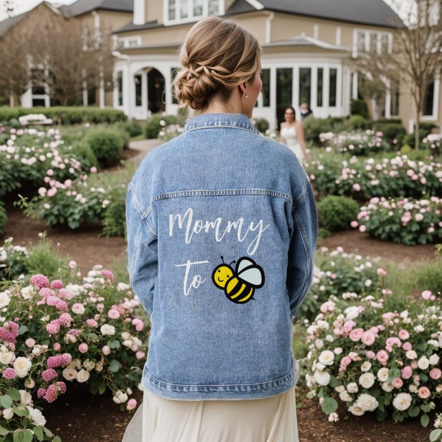 Mommy to Bee Baby Shower Wedding  Denim Jacket (Wedding Back)