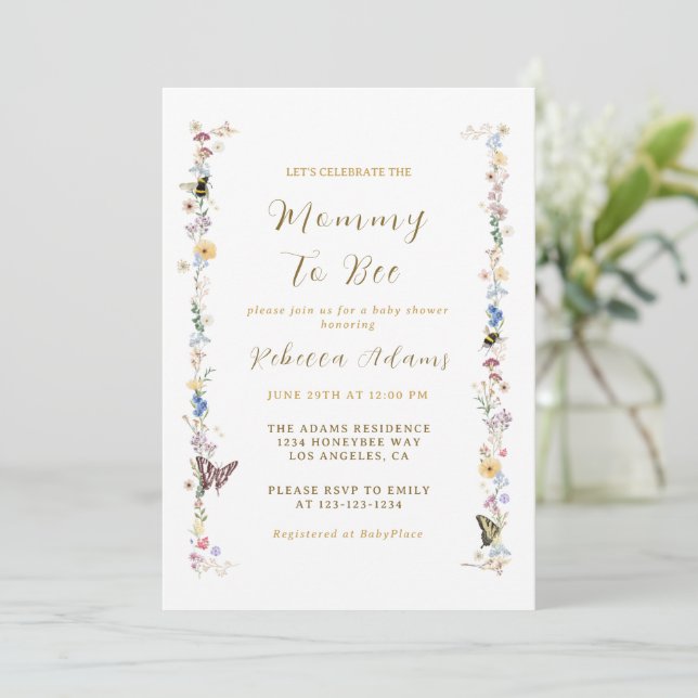 Mommy to Bee Baby Shower Wildflower  Invitation (Standing Front)