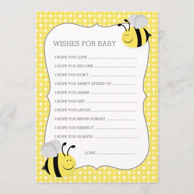 Mommy to Bee Baby Shower Wishes For Baby Advice Card (Front)