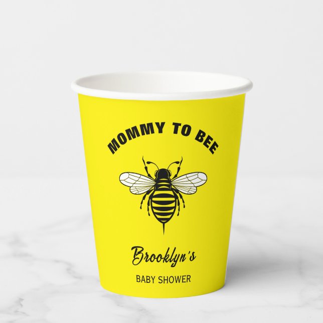 Mommy To Bee Baby Shower Yellow Black Cool Stylish Paper Cups (Back)