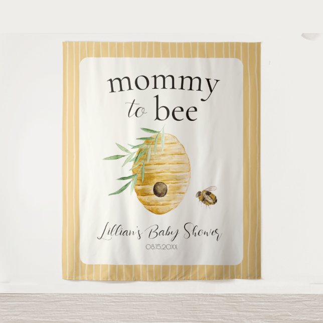 Mommy To Bee Beehive Baby Shower Welcome Sign Tapestry (Front)