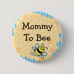 Mommy to Bee Blue and Yellow Honeycomb Baby Shower Button