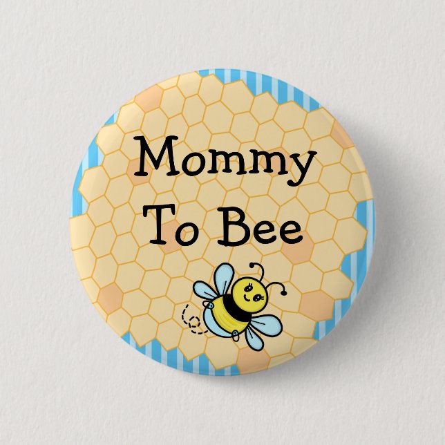 Mommy to Bee Blue and Yellow Honeycomb Baby Shower Button (Front)