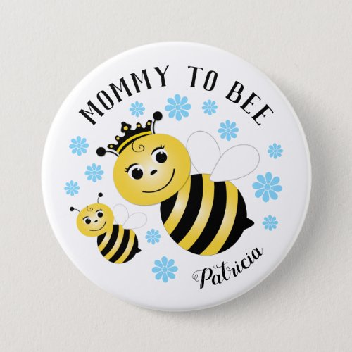 Mommy To Bee Blue Flowers Button