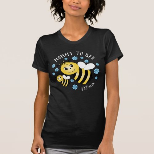 Mommy To Bee Blue Flowers Maternity T_Shirt