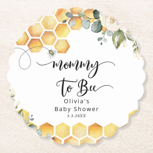 Mommy to bee bumble bee baby shower paper coaster