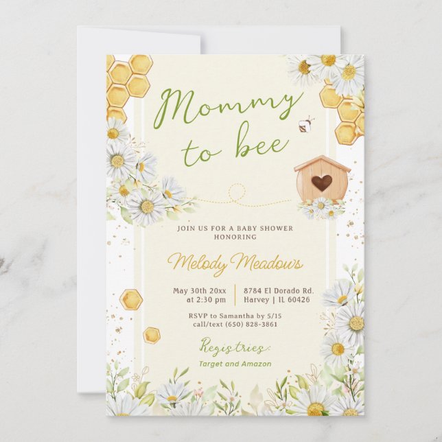 Mommy to Bee Bumblebee Gender Neutral Baby Shower Invitation (Front)