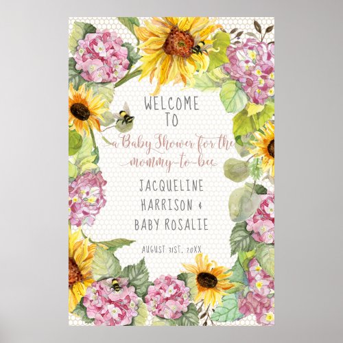 Mommy to Bee Bumblebee Sunflower Pink Hydrangeas Poster