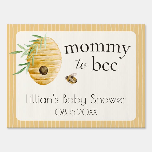 Mommy To Bee Bumblebee Yellow Striped Baby Shower  Sign (Front)