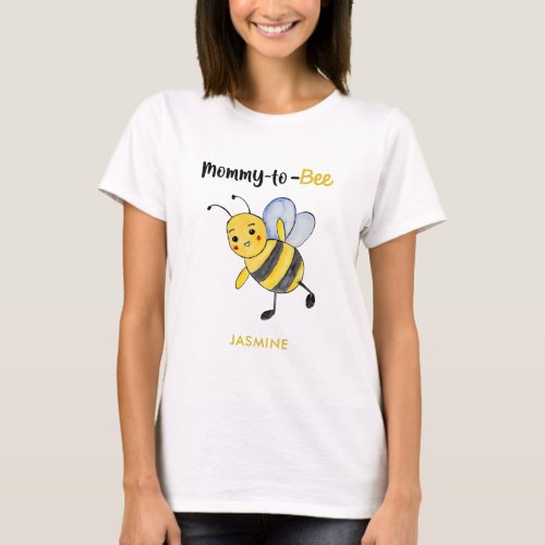 Mommy_to_bee Cute Baby Shower Watercolor bee T_Shirt