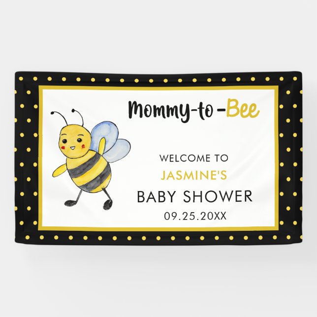 Mommy-to-bee Cute Bee Baby Shower welcome Yellow Banner (Horizontal)