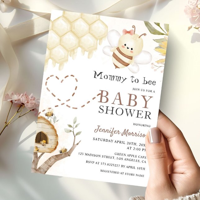 Mommy To Bee Cute Bumble Bee Baby Shower Invitation (Creator Uploaded)
