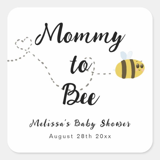 Mommy to Bee Cute Gender Neutral Baby Shower Favor Square Sticker (Front)