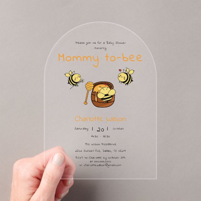 Mommy To Bee Cute Honeybee Sweet Honey Baby Shower Acrylic Invitations (Insitu (Handheld))