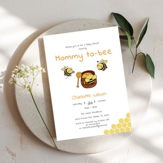 Mommy To Bee Cute Honeybee Sweet Honey Baby Shower Invitation (Creator Uploaded)