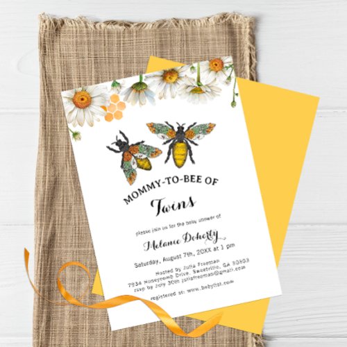 Mommy To Bee Cute Twins Baby Shower Invitation