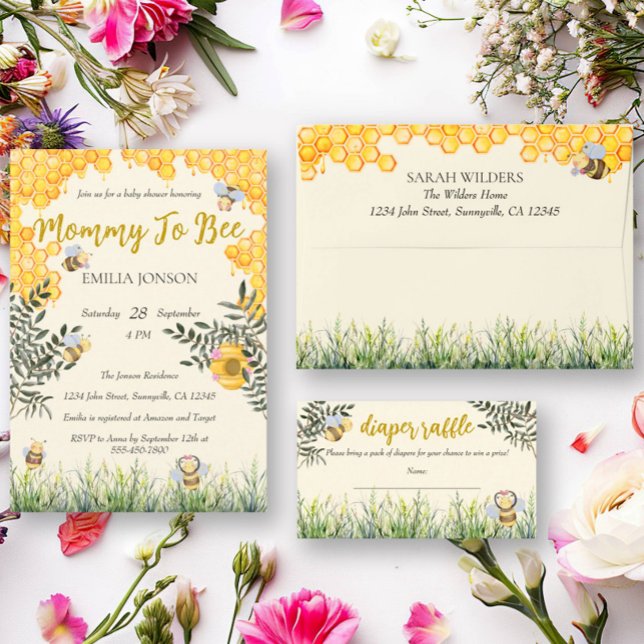 Mommy to Bee Cute Watercolor Boho Baby Shower Envelope (Creator Uploaded)